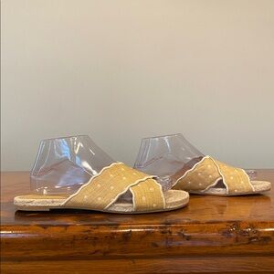 J. Crew scalloped polka dot slide sandal raffia size 9 slip on slides